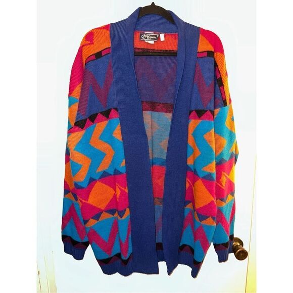 Oversized Aztec Inspired Cardigan-Vintage JJ BROWNE Made in USA-FAST SHIPPING - Picture 1 of 7